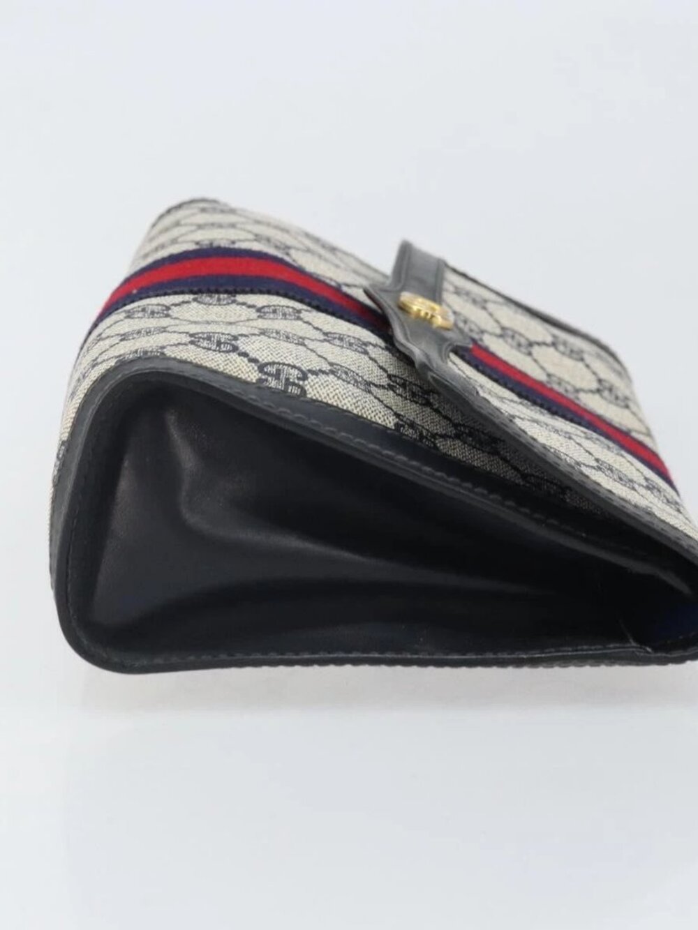 GUCCI GG Supreme Sherry Line Clutch Bag PVC Navy Gold 3 - Picture 7 of 16
